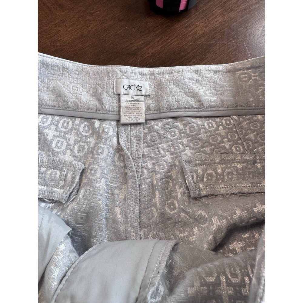 CACHE Silver and White embroidered dress straight Pants, Zipper Hems, Size 10 - Picture 5 of 9